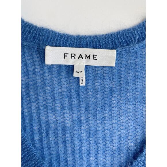 FRAME Sweater Top Small Shrunken Mohair Vest Blue Cropped Knit V-Neck Orig $255 - Picture 2 of 9